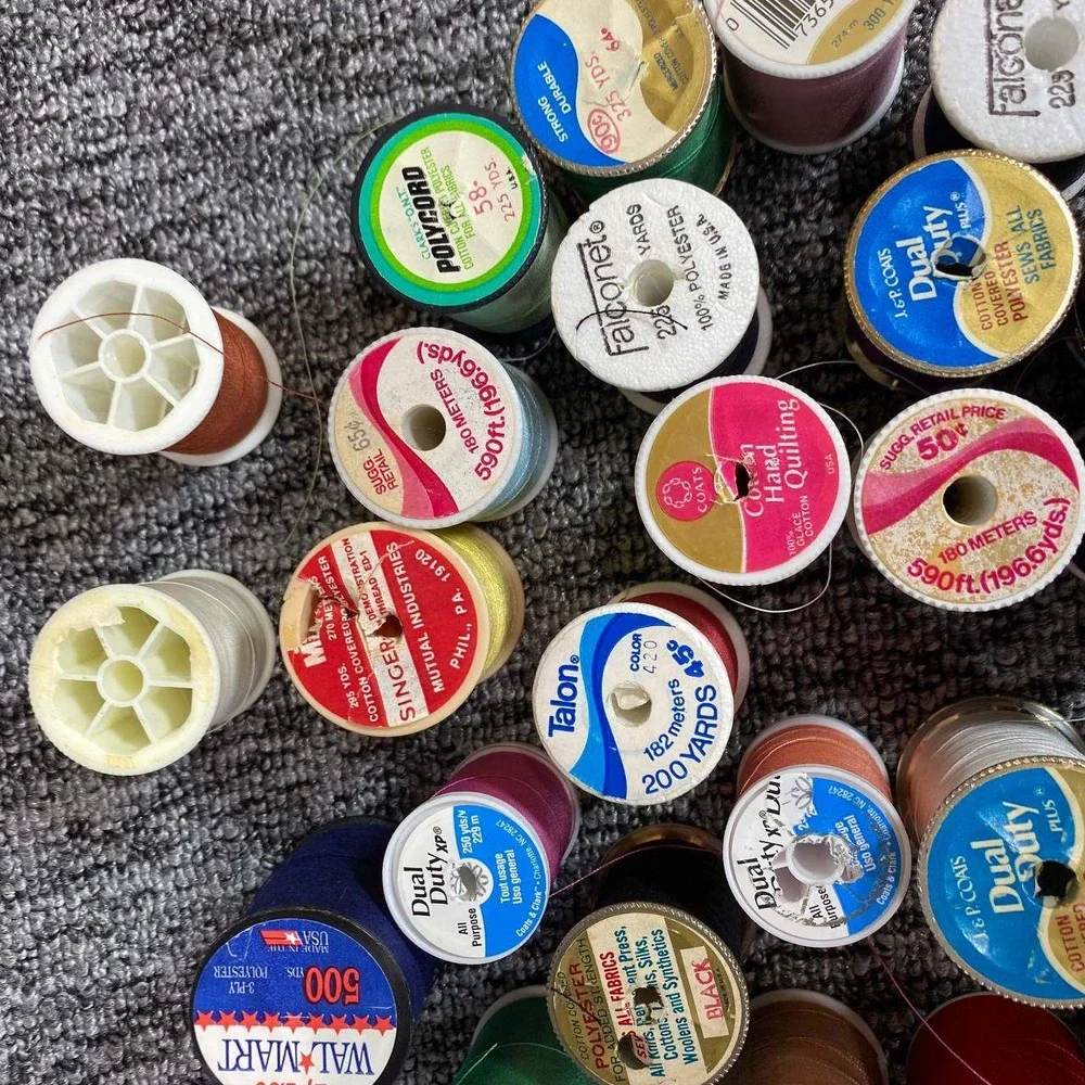 Vintage Mixed Sewing Thread Spools Lot of 36‎ Multicolored Crafting Supplies